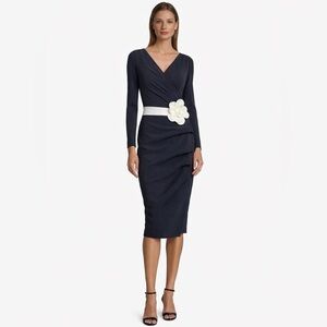 NEW NWT Chiara Boni La Petite Robe Madalina MM Bis Flower Belt Midi Dress Black